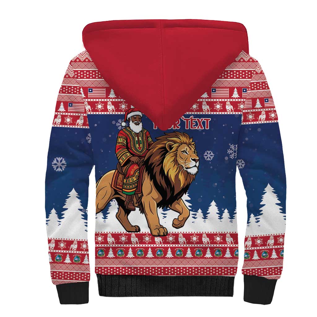 Personalized Afro Christmas in Liberia Sherpa Hoodie Black Santa Riding Lion - Merry Christmas - African Pride