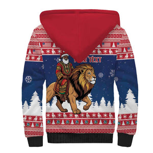 Personalized Afro Christmas in Liberia Sherpa Hoodie Black Santa Riding Lion - Merry Christmas - African Pride