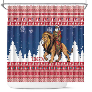 Afro Christmas in Liberia Shower Curtain Black Santa Riding Lion - Merry Christmas - African Pride