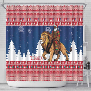 Afro Christmas in Liberia Shower Curtain Black Santa Riding Lion - Merry Christmas - African Pride