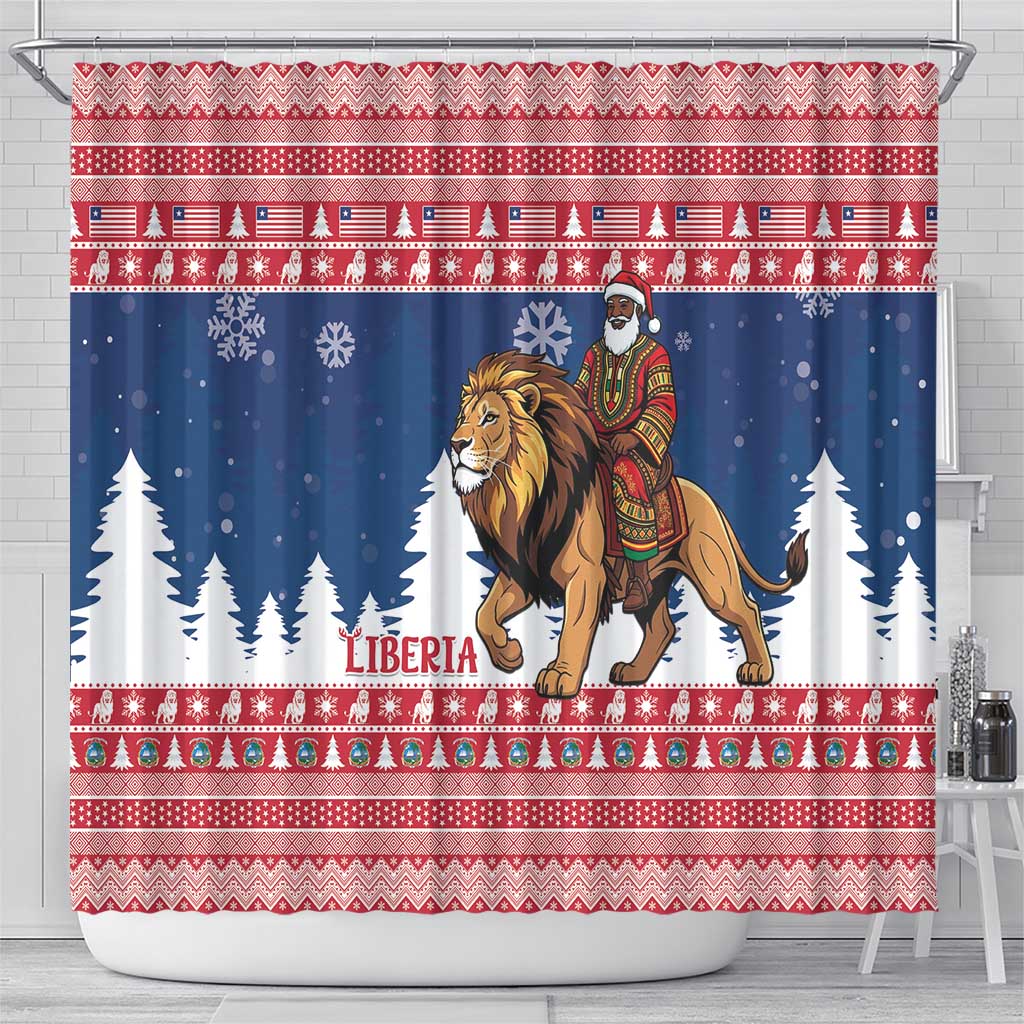 Afro Christmas in Liberia Shower Curtain Black Santa Riding Lion - Merry Christmas - African Pride