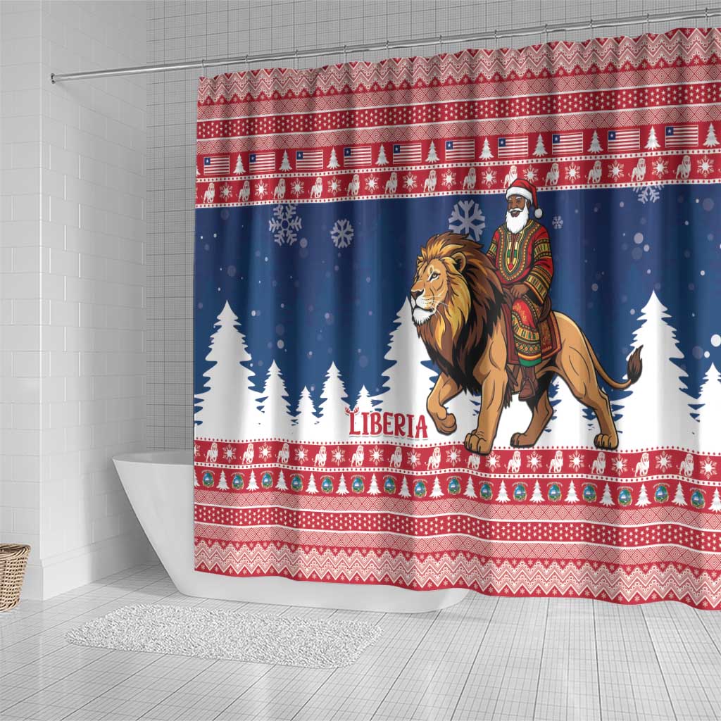 Afro Christmas in Liberia Shower Curtain Black Santa Riding Lion - Merry Christmas - African Pride