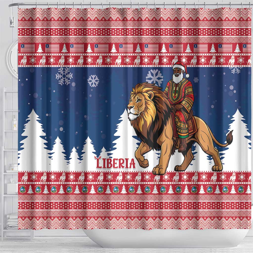 Afro Christmas in Liberia Shower Curtain Black Santa Riding Lion - Merry Christmas - African Pride