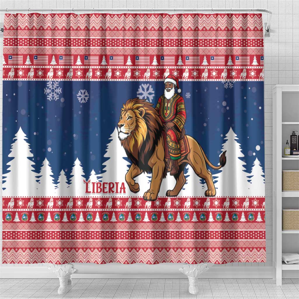 Afro Christmas in Liberia Shower Curtain Black Santa Riding Lion - Merry Christmas - African Pride