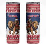 Personalized Afro Christmas in Liberia Skinny Tumbler Black Santa Riding Lion - Merry Christmas - African Pride