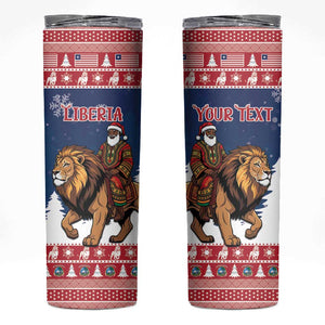 Personalized Afro Christmas in Liberia Skinny Tumbler Black Santa Riding Lion - Merry Christmas - African Pride