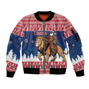 Personalized Afro Christmas in Liberia Sleeve Zip Bomber Jacket Black Santa Riding Lion - Merry Christmas - African Pride