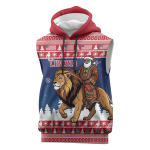 Personalized Afro Christmas in Liberia Sleeveless Hoodie Black Santa Riding Lion - Merry Christmas - African Pride