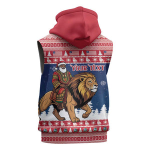 Personalized Afro Christmas in Liberia Sleeveless Hoodie Black Santa Riding Lion - Merry Christmas - African Pride