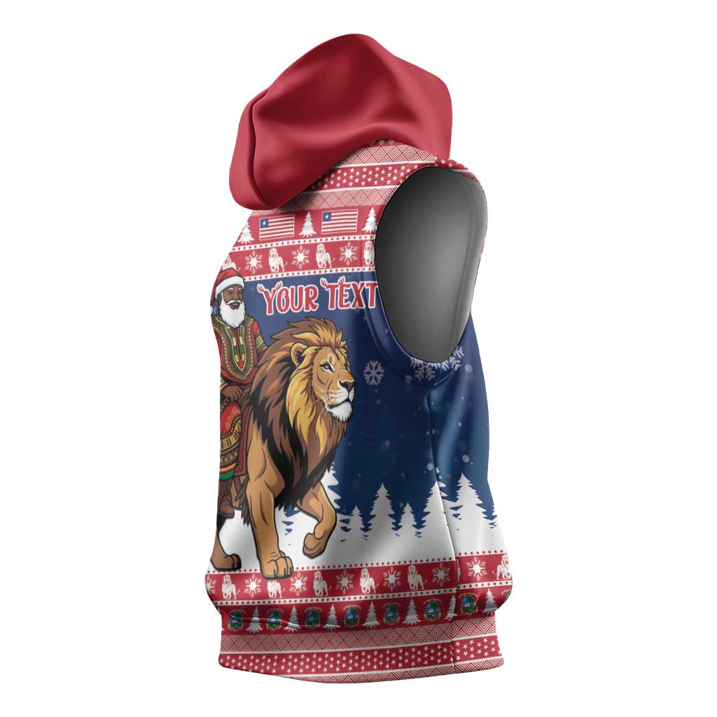Personalized Afro Christmas in Liberia Sleeveless Hoodie Black Santa Riding Lion - Merry Christmas - African Pride