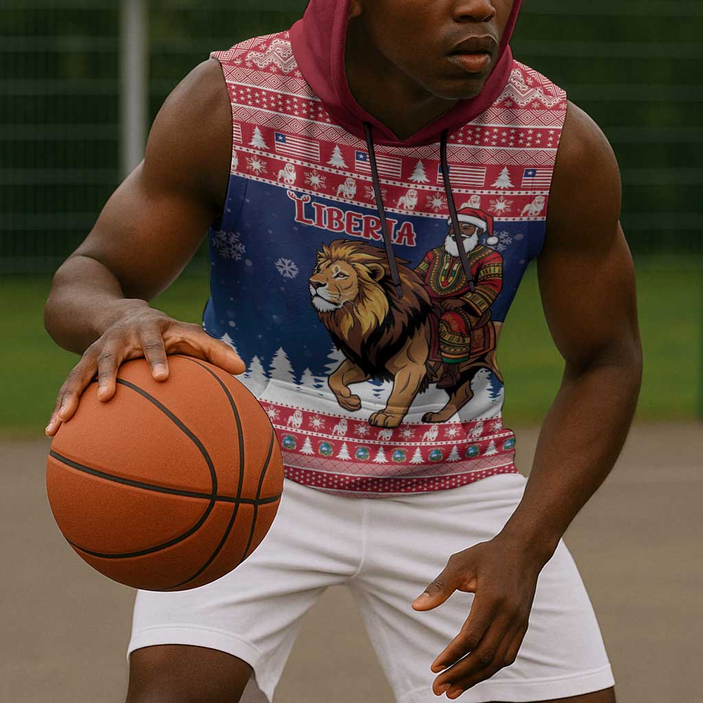 Personalized Afro Christmas in Liberia Sleeveless Hoodie Black Santa Riding Lion - Merry Christmas - African Pride