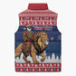 Personalized Liberia Christmas Sleeveless Puffer Jacket Black Santa Riding Lion - Merry Christmas