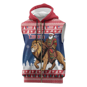 Personalized Afro Christmas in Liberia Sleeveless Zip Hoodie Black Santa Riding Lion - Merry Christmas - African Pride