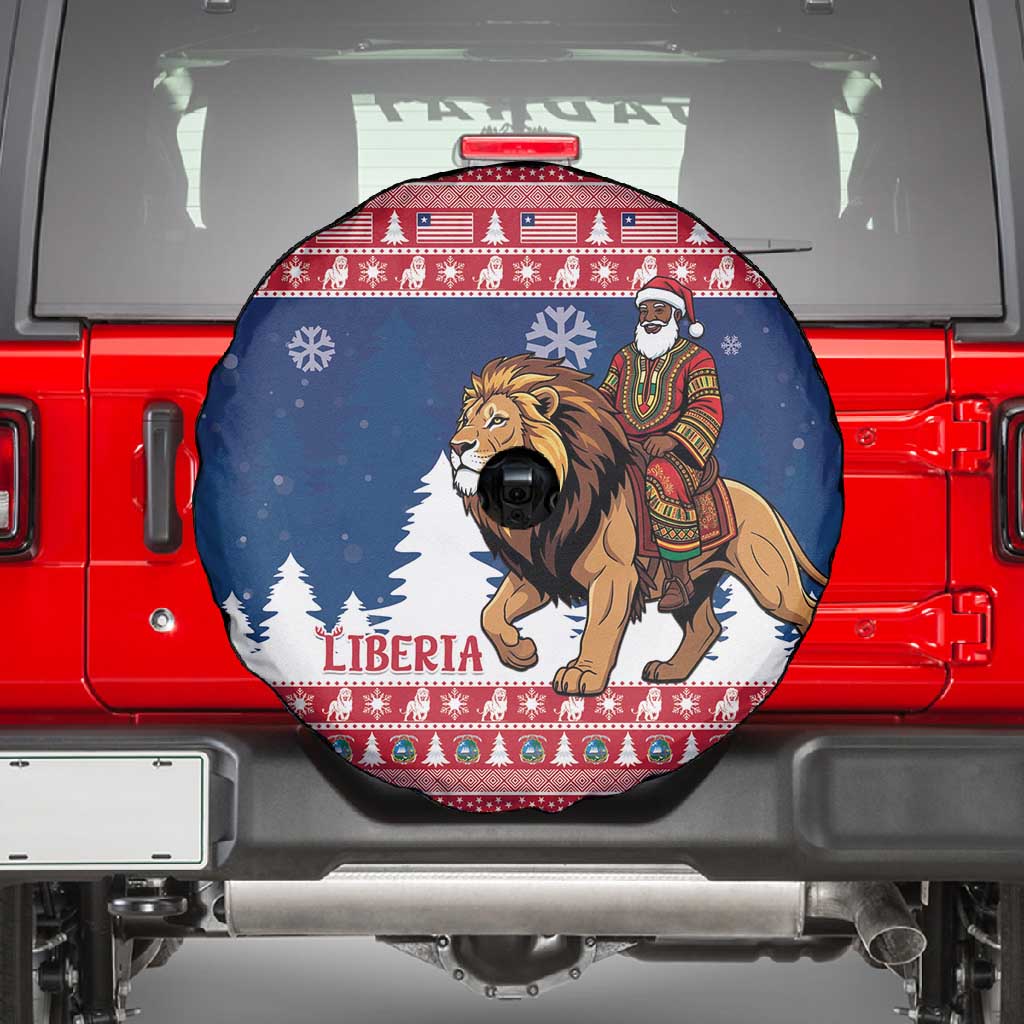 Afro Christmas in Liberia Spare Tire Cover Black Santa Riding Lion - Merry Christmas - African Pride