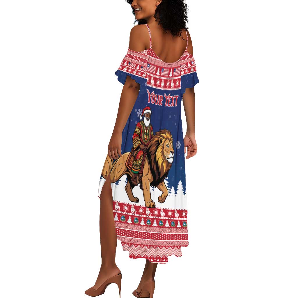Personalized Afro Christmas in Liberia Summer Maxi Dress Black Santa Riding Lion - Merry Christmas - African Pride