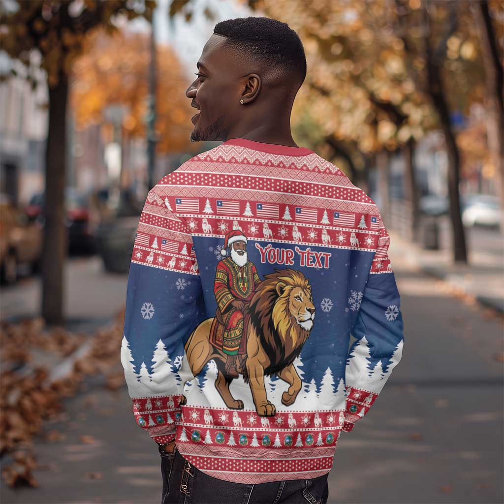 Personalized Afro Christmas in Liberia Sweatshirt Black Santa Riding Lion - Merry Christmas - African Pride