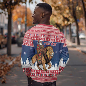 Personalized Afro Christmas in Liberia Sweatshirt Black Santa Riding Lion - Merry Christmas - African Pride