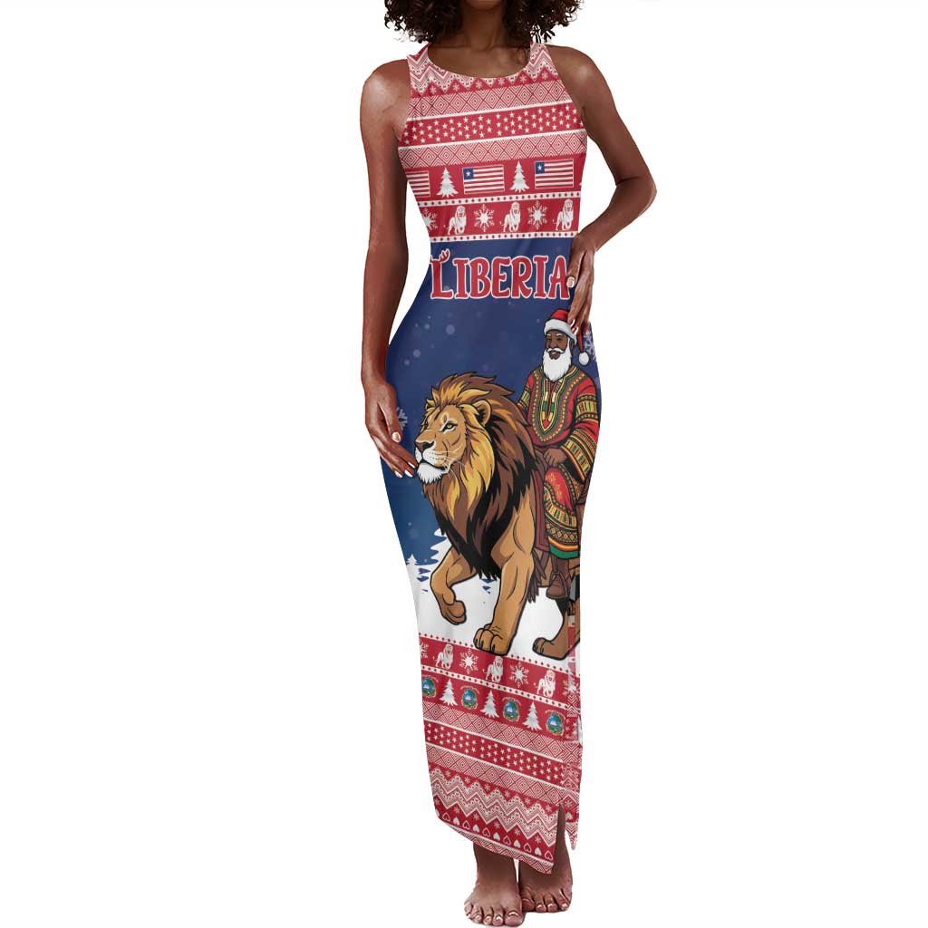 Personalized Afro Christmas in Liberia Tank Maxi Dress Black Santa Riding Lion - Merry Christmas - African Pride