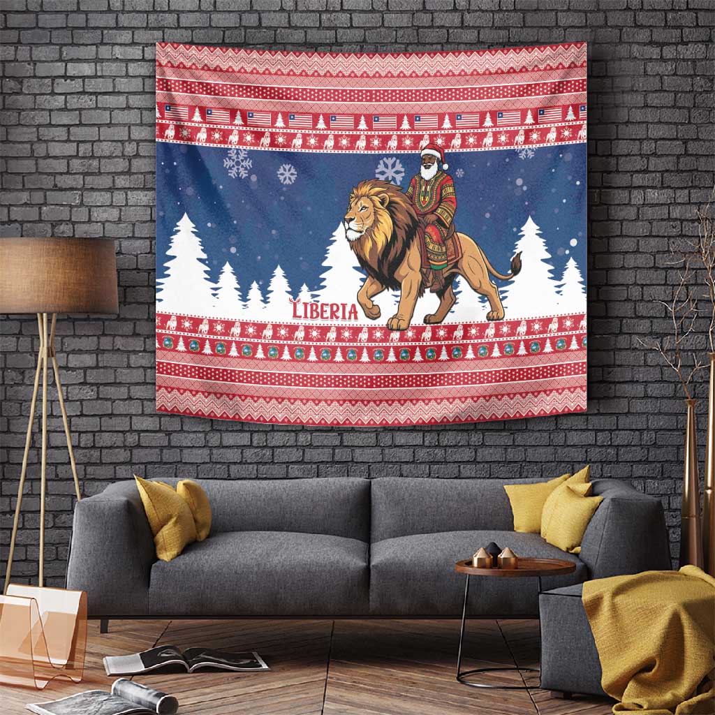 Afro Christmas in Liberia Tapestry Black Santa Riding Lion - Merry Christmas - African Pride