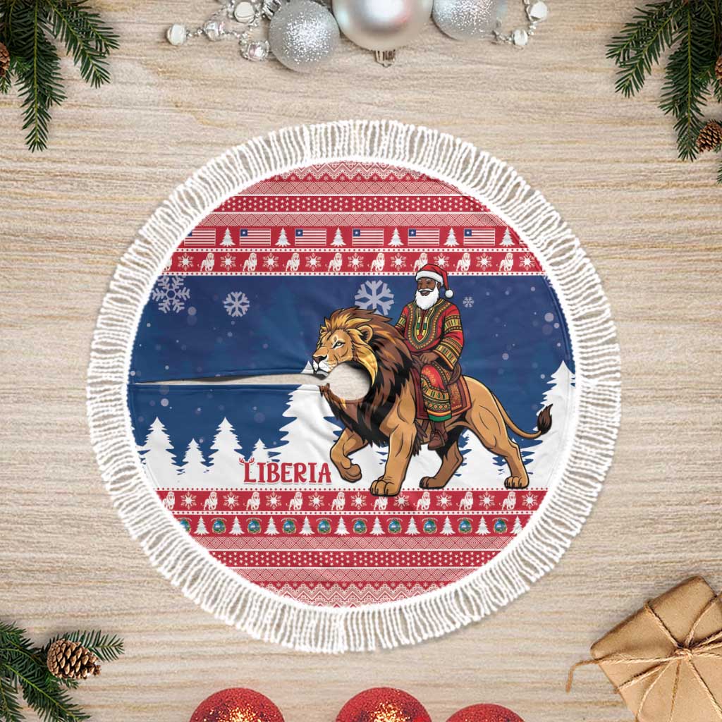 Afro Christmas in Liberia Tree Skirt Black Santa Riding Lion - Merry Christmas - African Pride
