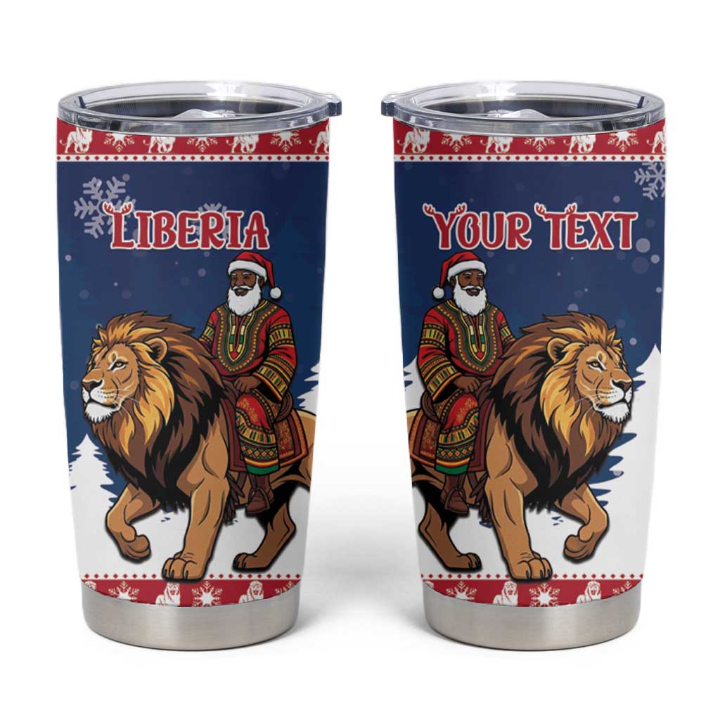 Personalized Afro Christmas in Liberia Tumbler Cup Black Santa Riding Lion - Merry Christmas - African Pride