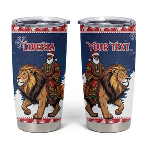 Personalized Afro Christmas in Liberia Tumbler Cup Black Santa Riding Lion - Merry Christmas - African Pride