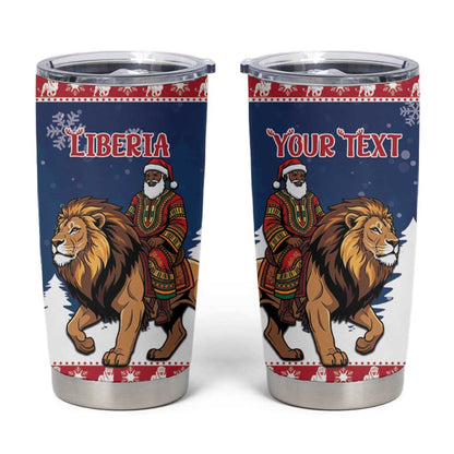 Personalized Afro Christmas in Liberia Tumbler Cup Black Santa Riding Lion - Merry Christmas - African Pride