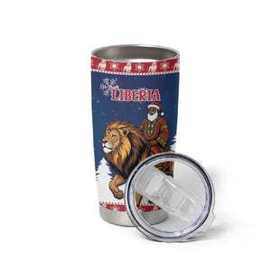 Personalized Afro Christmas in Liberia Tumbler Cup Black Santa Riding Lion - Merry Christmas - African Pride