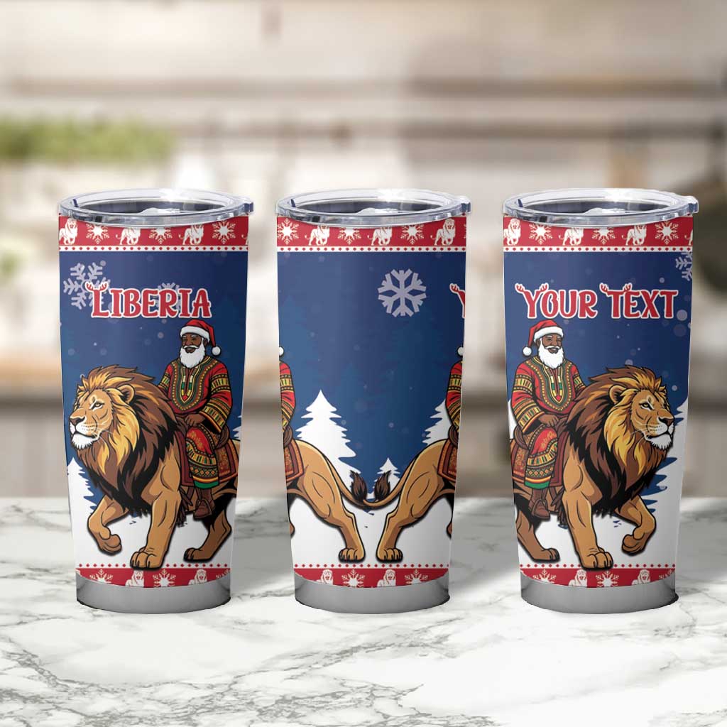 Personalized Afro Christmas in Liberia Tumbler Cup Black Santa Riding Lion - Merry Christmas - African Pride