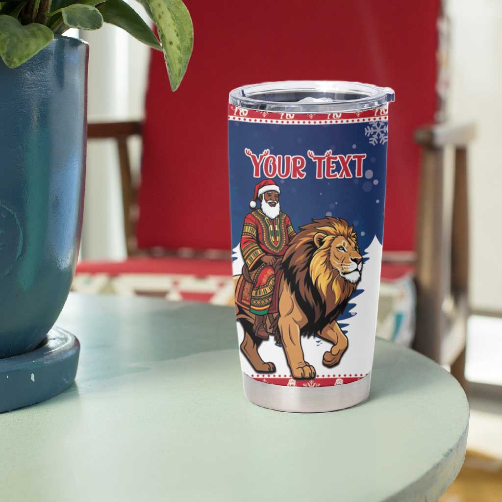Personalized Afro Christmas in Liberia Tumbler Cup Black Santa Riding Lion - Merry Christmas - African Pride