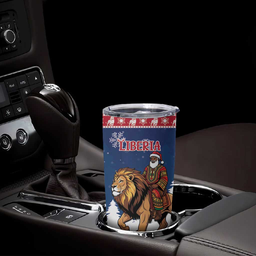 Personalized Afro Christmas in Liberia Tumbler Cup Black Santa Riding Lion - Merry Christmas - African Pride