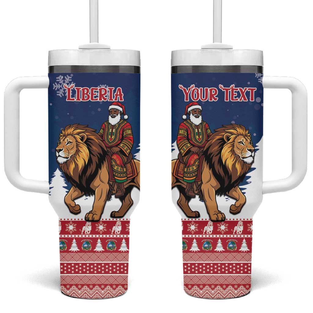 Personalized Afro Christmas in Liberia Tumbler With Handle Black Santa Riding Lion - Merry Christmas - African Pride