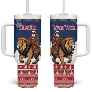 Personalized Afro Christmas in Liberia Tumbler With Handle Black Santa Riding Lion - Merry Christmas - African Pride
