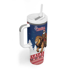 Personalized Afro Christmas in Liberia Tumbler With Handle Black Santa Riding Lion - Merry Christmas - African Pride