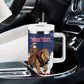 Personalized Afro Christmas in Liberia Tumbler With Handle Black Santa Riding Lion - Merry Christmas - African Pride