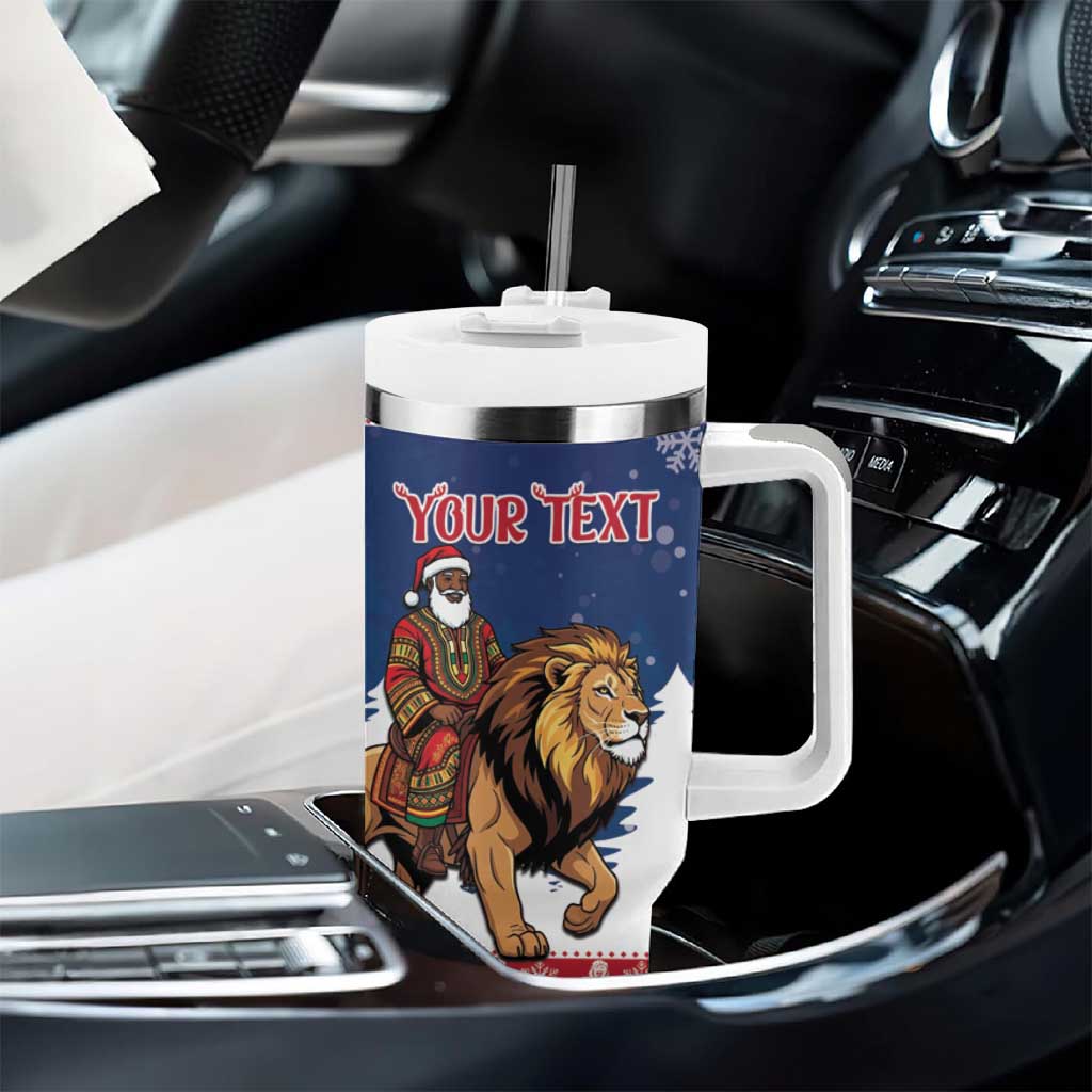 Personalized Afro Christmas in Liberia Tumbler With Handle Black Santa Riding Lion - Merry Christmas - African Pride