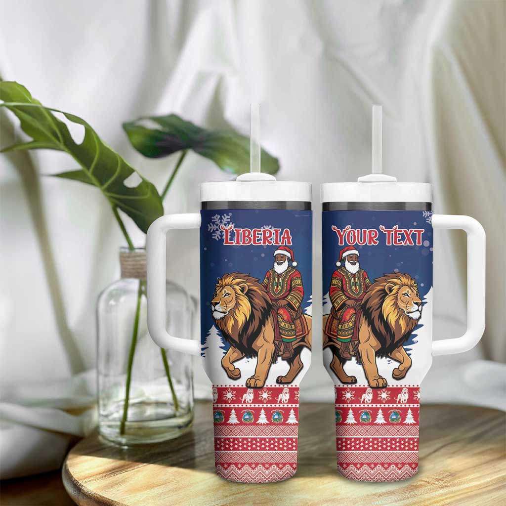 Personalized Afro Christmas in Liberia Tumbler With Handle Black Santa Riding Lion - Merry Christmas - African Pride