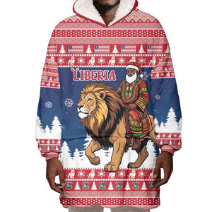 Personalized Afro Christmas in Liberia Wearable Blanket Hoodie Black Santa Riding Lion - Merry Christmas - African Pride