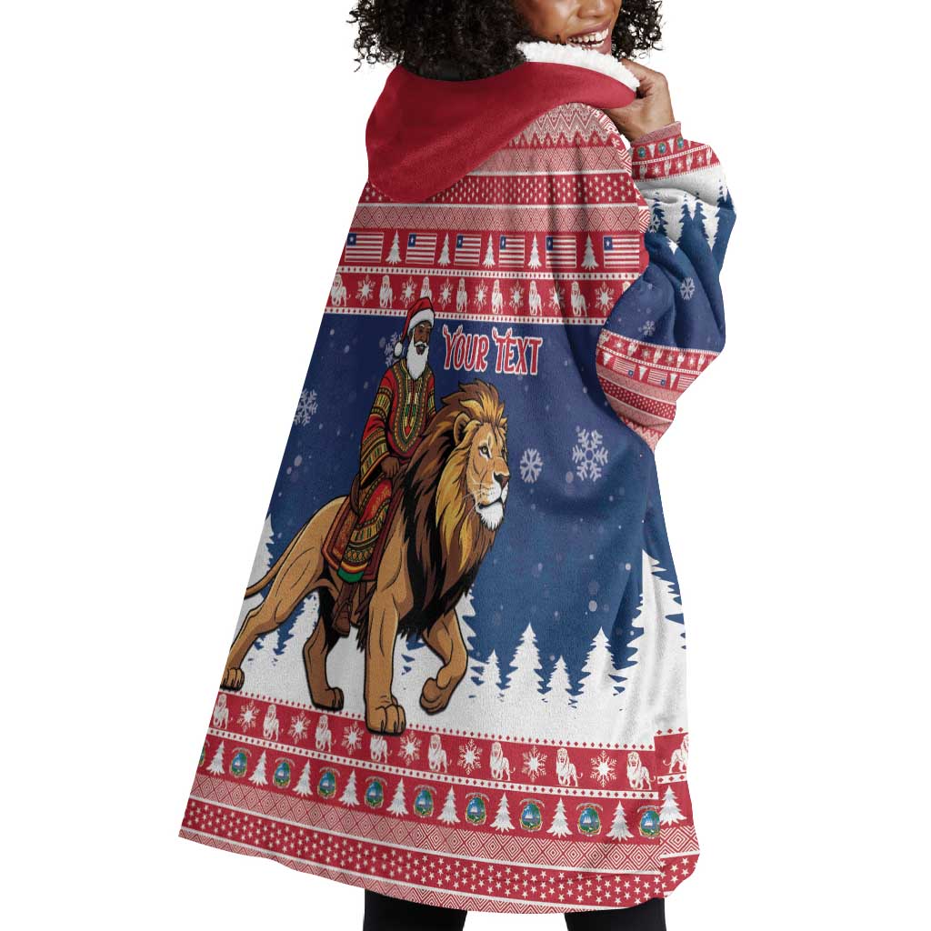 Personalized Afro Christmas in Liberia Wearable Blanket Hoodie Black Santa Riding Lion - Merry Christmas - African Pride