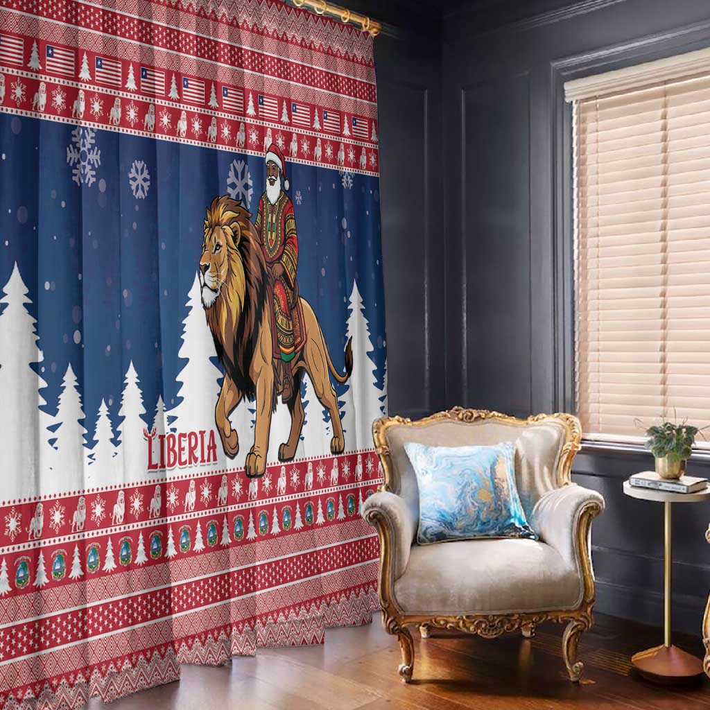 Afro Christmas in Liberia Window Curtain Black Santa Riding Lion - Merry Christmas - African Pride