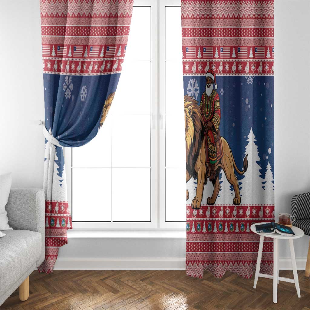 Afro Christmas in Liberia Window Curtain Black Santa Riding Lion - Merry Christmas - African Pride