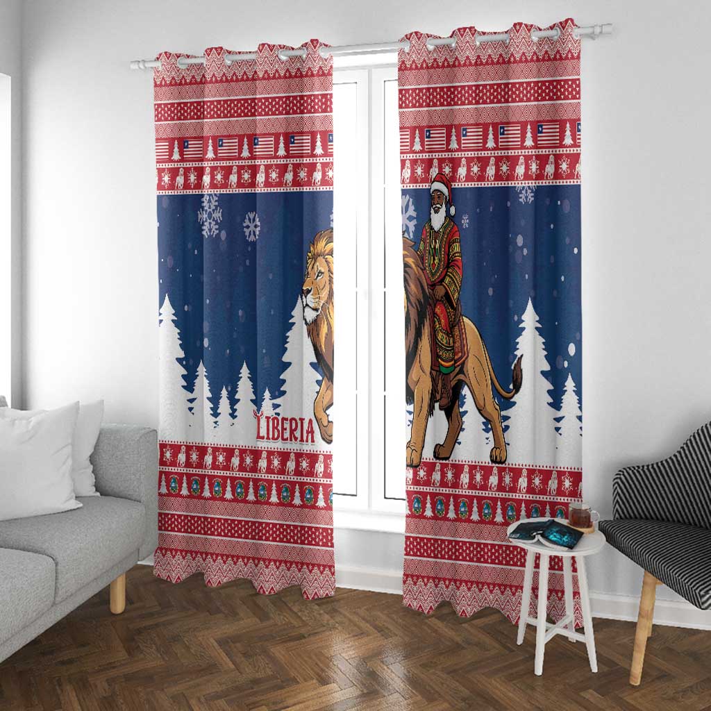 Afro Christmas in Liberia Window Curtain Black Santa Riding Lion - Merry Christmas - African Pride