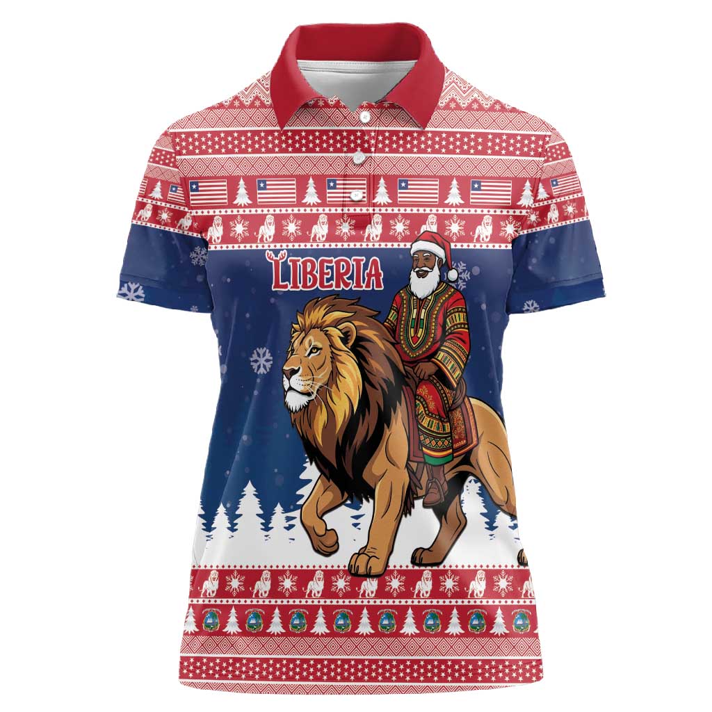 Personalized Afro Christmas in Liberia Women Polo Shirt Black Santa Riding Lion - Merry Christmas - African Pride
