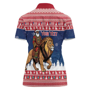 Personalized Afro Christmas in Liberia Women Polo Shirt Black Santa Riding Lion - Merry Christmas - African Pride