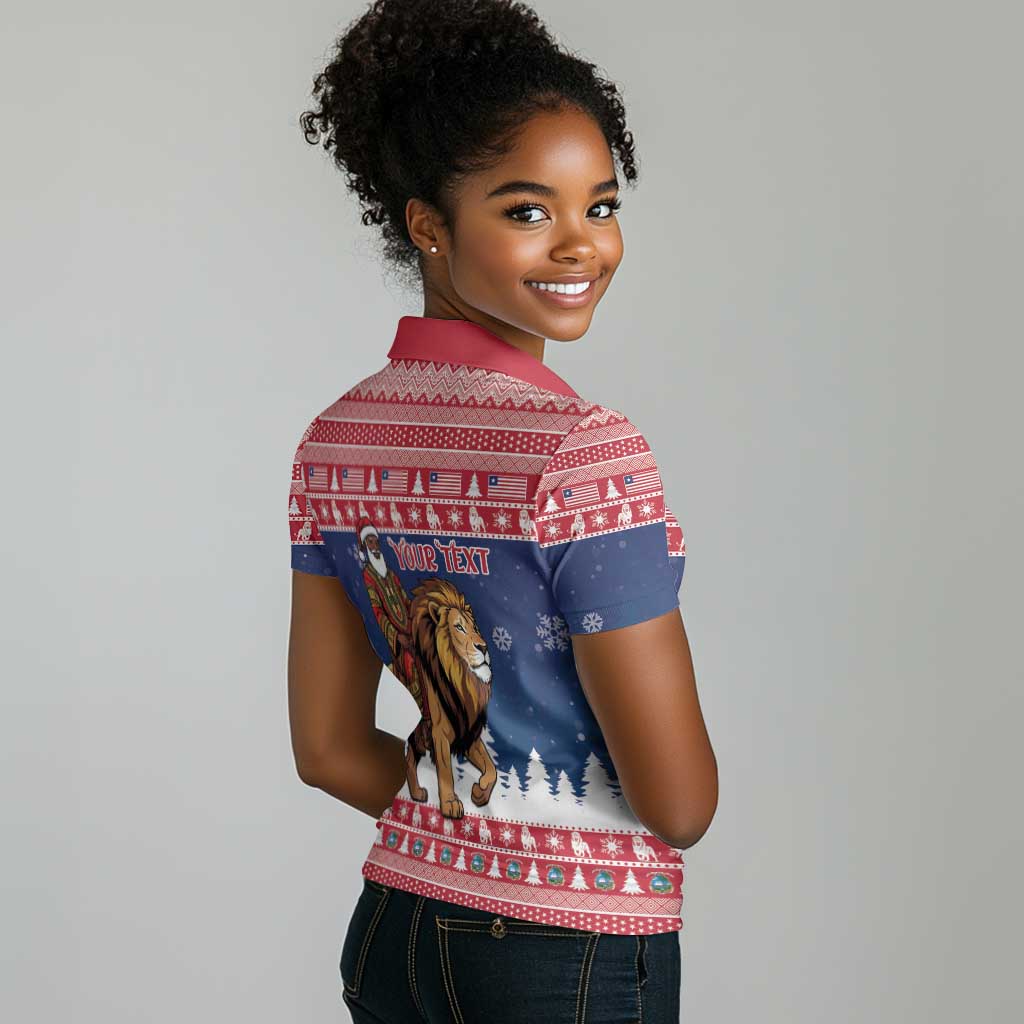 Personalized Afro Christmas in Liberia Women Polo Shirt Black Santa Riding Lion - Merry Christmas - African Pride