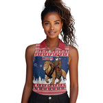Personalized Afro Christmas in Liberia Women Sleeveless Polo Shirt Black Santa Riding Lion - Merry Christmas - African Pride