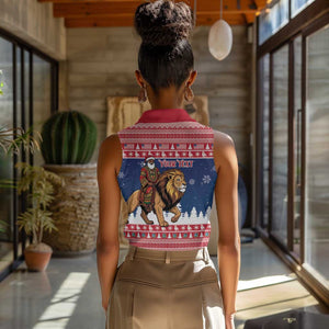 Personalized Afro Christmas in Liberia Women Sleeveless Polo Shirt Black Santa Riding Lion - Merry Christmas - African Pride