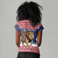 Personalized Afro Christmas in Liberia Women V-Neck T-Shirt Black Santa Riding Lion - Merry Christmas - African Pride