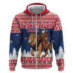 Personalized Afro Christmas in Liberia Zip Hoodie Black Santa Riding Lion - Merry Christmas - African Pride