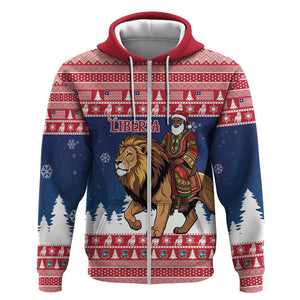 Personalized Afro Christmas in Liberia Zip Hoodie Black Santa Riding Lion - Merry Christmas - African Pride